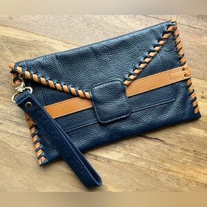 B-Low The Belt Leather Wristlet Clutch Bag, Navy Blue & Brown